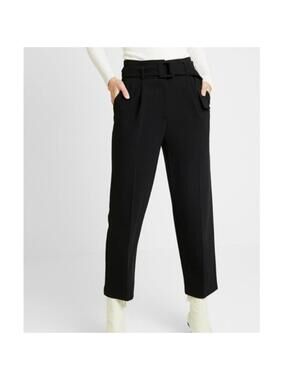 Topshop Smartie Peg Trousers Black High Waisted Cropped Pants Size 12 (No Belt)